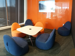 Study Room 3's lounge setting, with cozy chairs and small tables